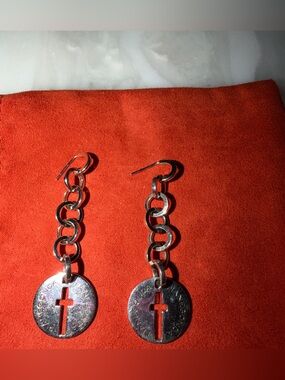 Pianegonda Sterling Silver Chain Loop Earrings with Cross Inserts